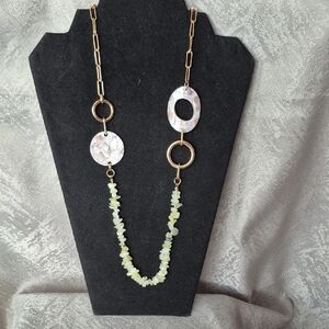 Gold Paperclip Chain & Chipped Pale Jadeite & Echo Of Shell Nacre Necklace